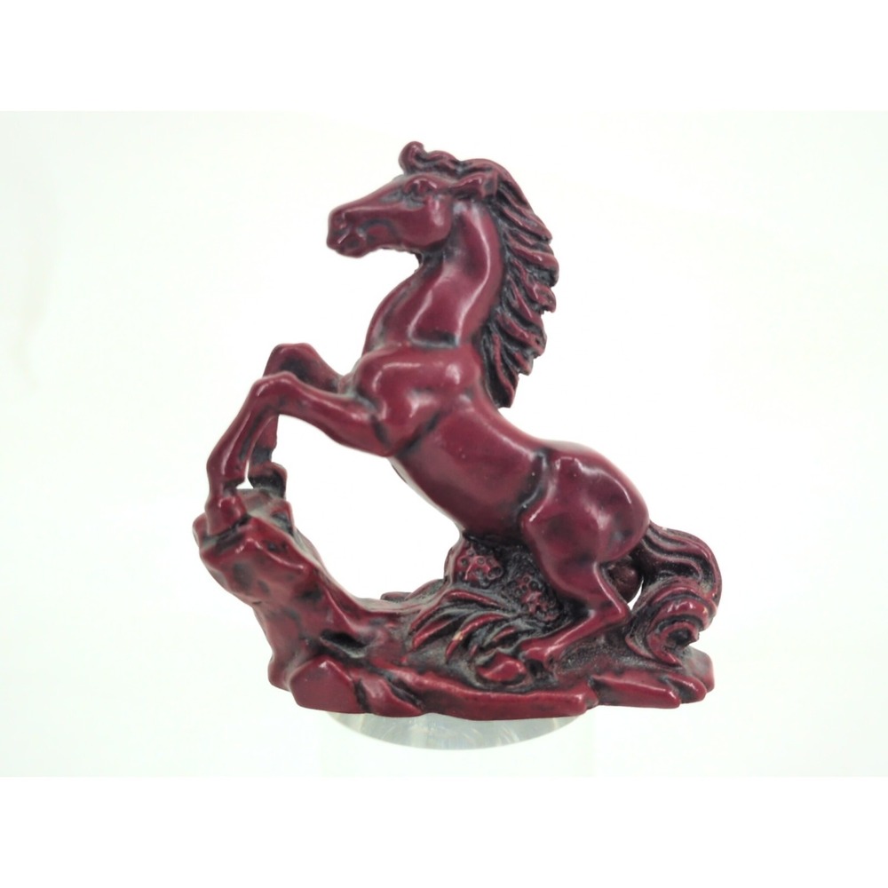 3" Cinnabar Red Chinese Horse Figurine Red Lacquer Resin Miniature
